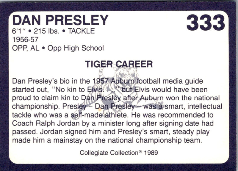 1989 Collegiate Collection Auburn Coke 580 Dan Presley