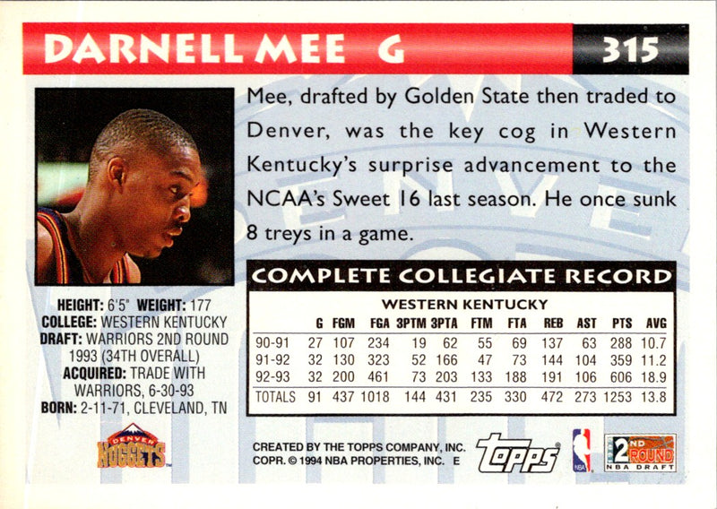 1993 Topps Darnell Mee