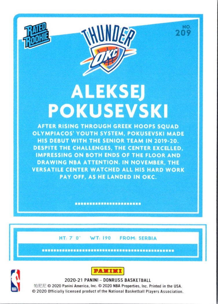 2020 Donruss Rated Rookies Aleksej Pokusevski