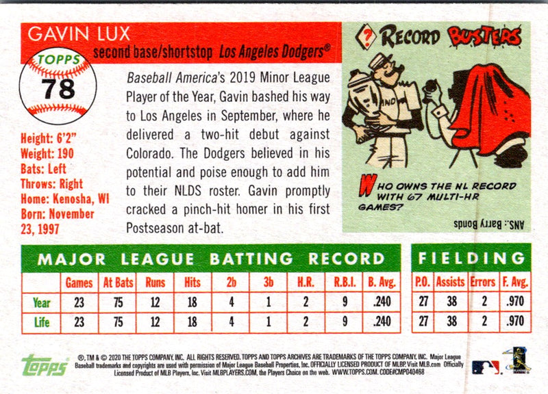 2020 Topps Archives Gavin Lux