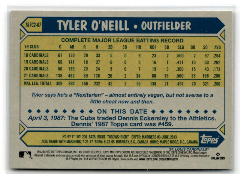 2022 Topps 1987 Baseball Chrome Green (Series 2) Tyler O'Neill