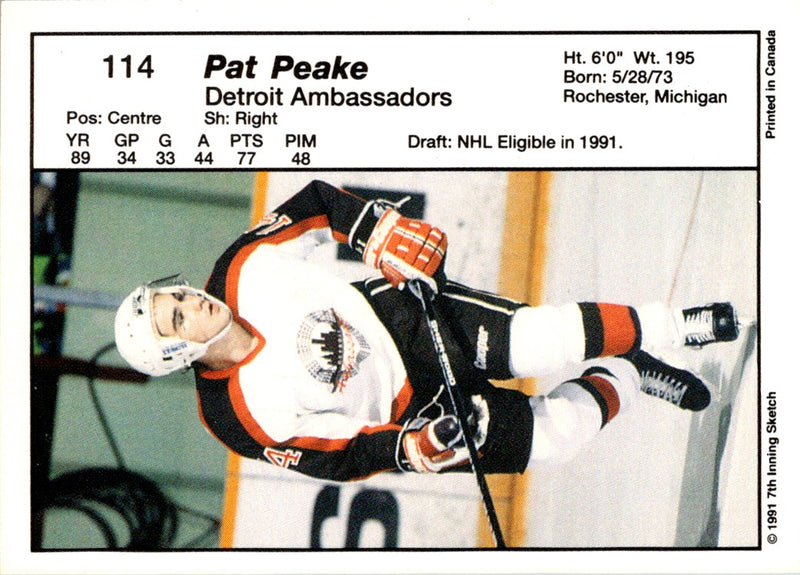 1990 7th Inning Sketch OHL Pat Peake