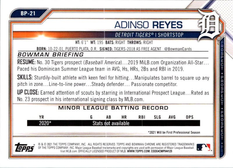 2021 Bowman Prospects Adinso Reyes