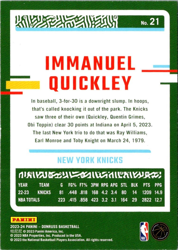 2023 Donruss Immanuel Quickley