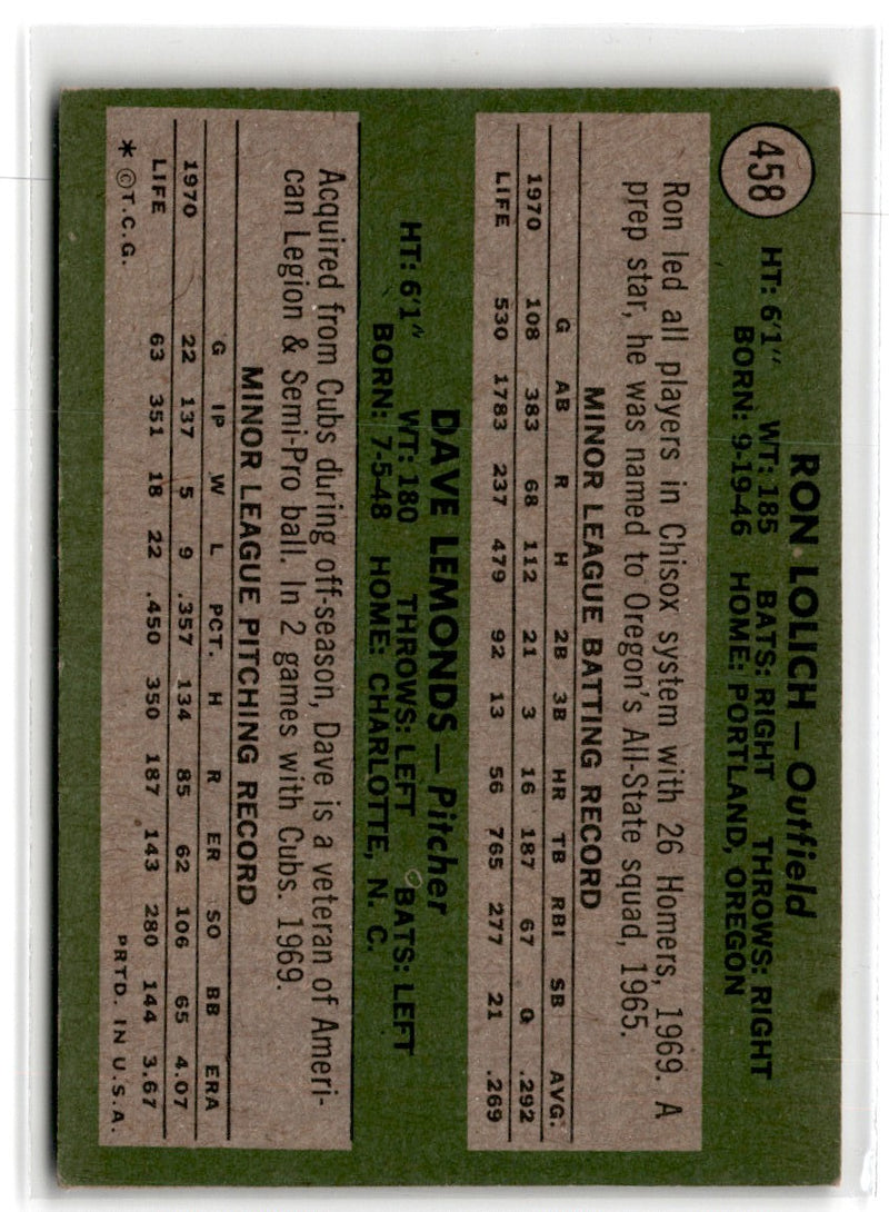 1971 O-Pee-Chee White Sox Rookies - Ron Lolich/Dave Lemonds