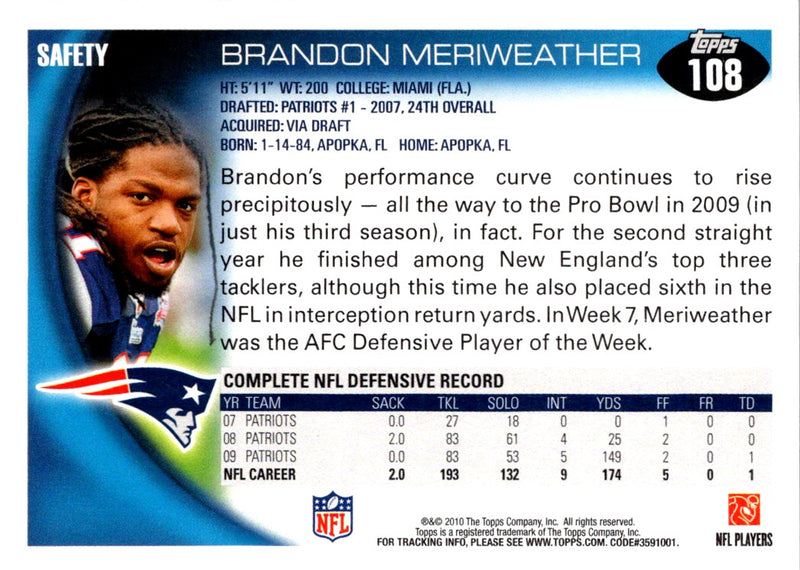 2010 Topps Brandon Meriweather