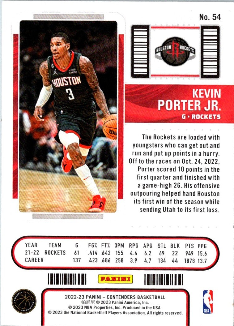 2022 Panini Contenders Game Ticket Red Kevin Porter Jr.