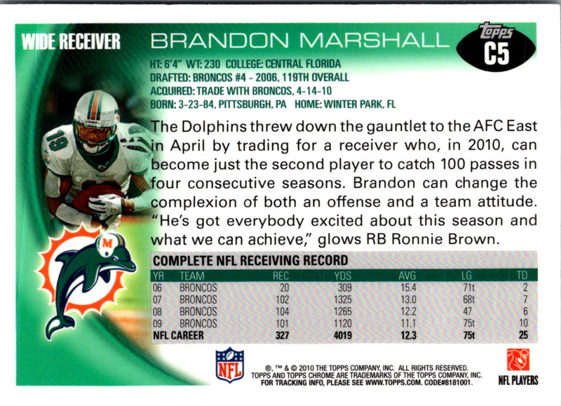 2010 Topps Chrome Brandon Marshall