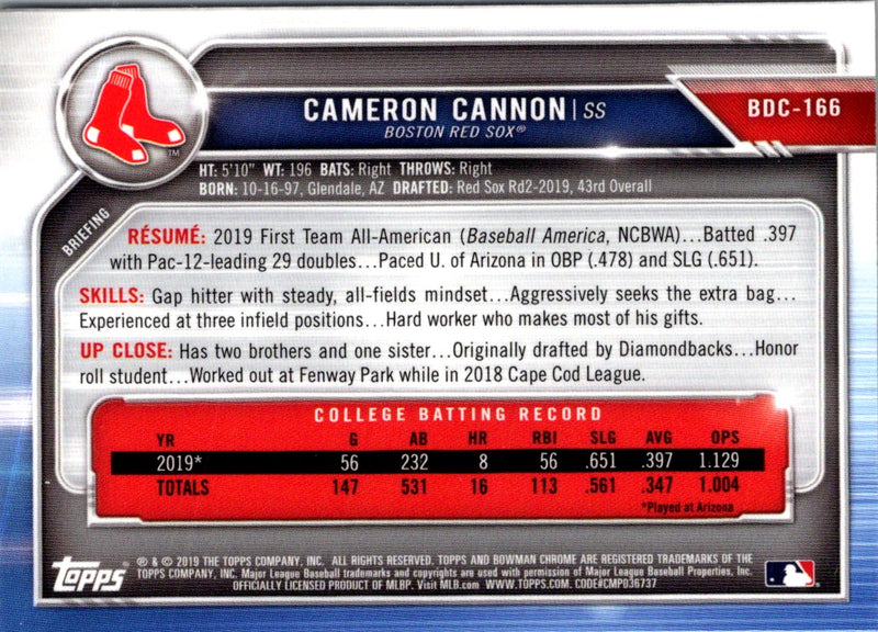 2019 Bowman Draft Chrome Cameron Cannon