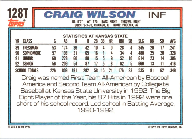 1992 Topps Traded Craig Wilson