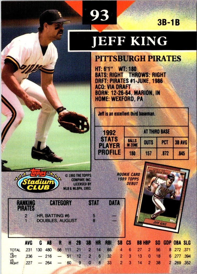 1993 Stadium Club First Day Production Jeff King