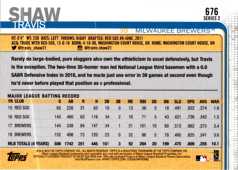 2019 Topps Travis Shaw