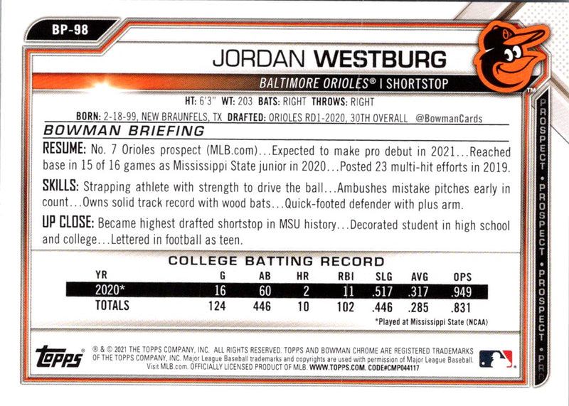 2021 Bowman Prospects Jordan Westburg