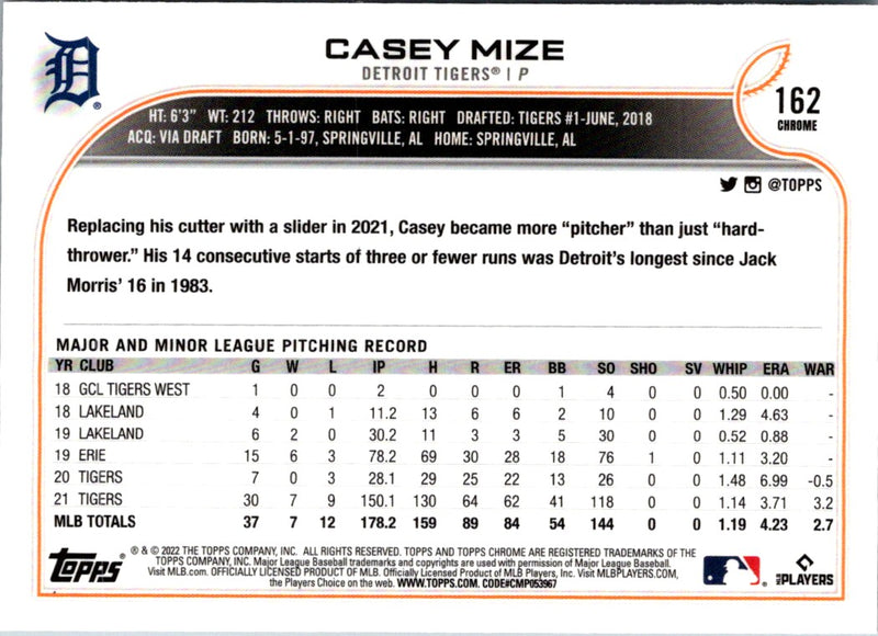 2022 Topps Chrome Casey Mize