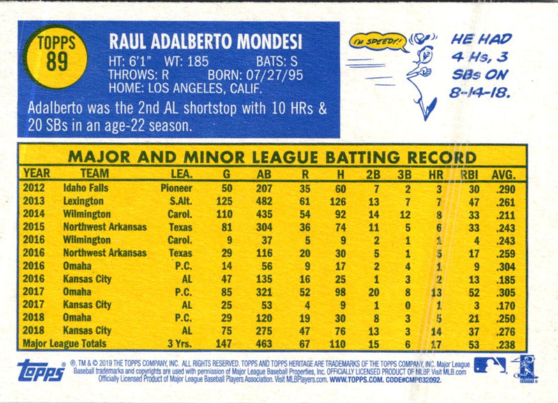 2019 Topps Heritage Adalberto Mondesi