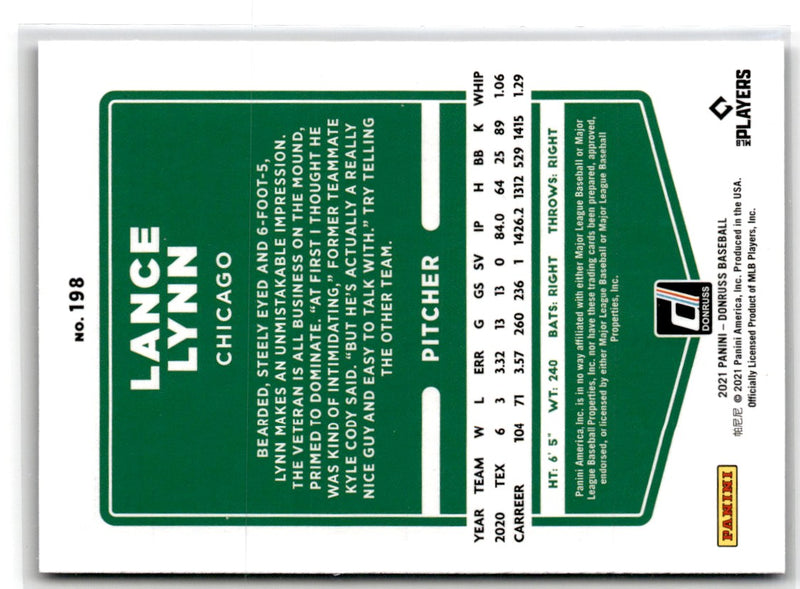 2021 Donruss Holo Blue Lance Lynn