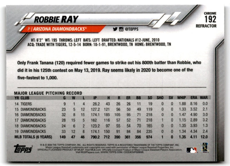 2020 Topps Chrome Robbie Ray