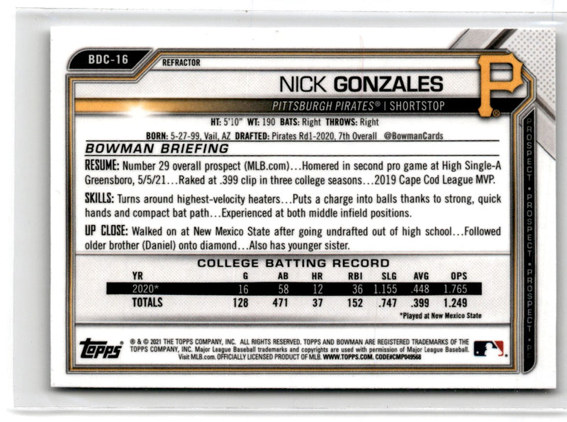 2021 Bowman Draft Chrome Nick Gonzales