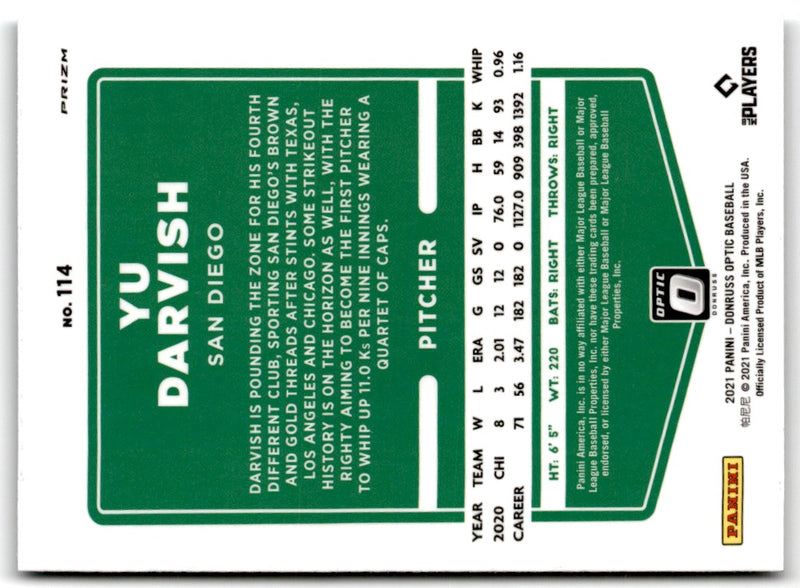2021 Donruss Optic Carolina Blue & White Yu Darvish