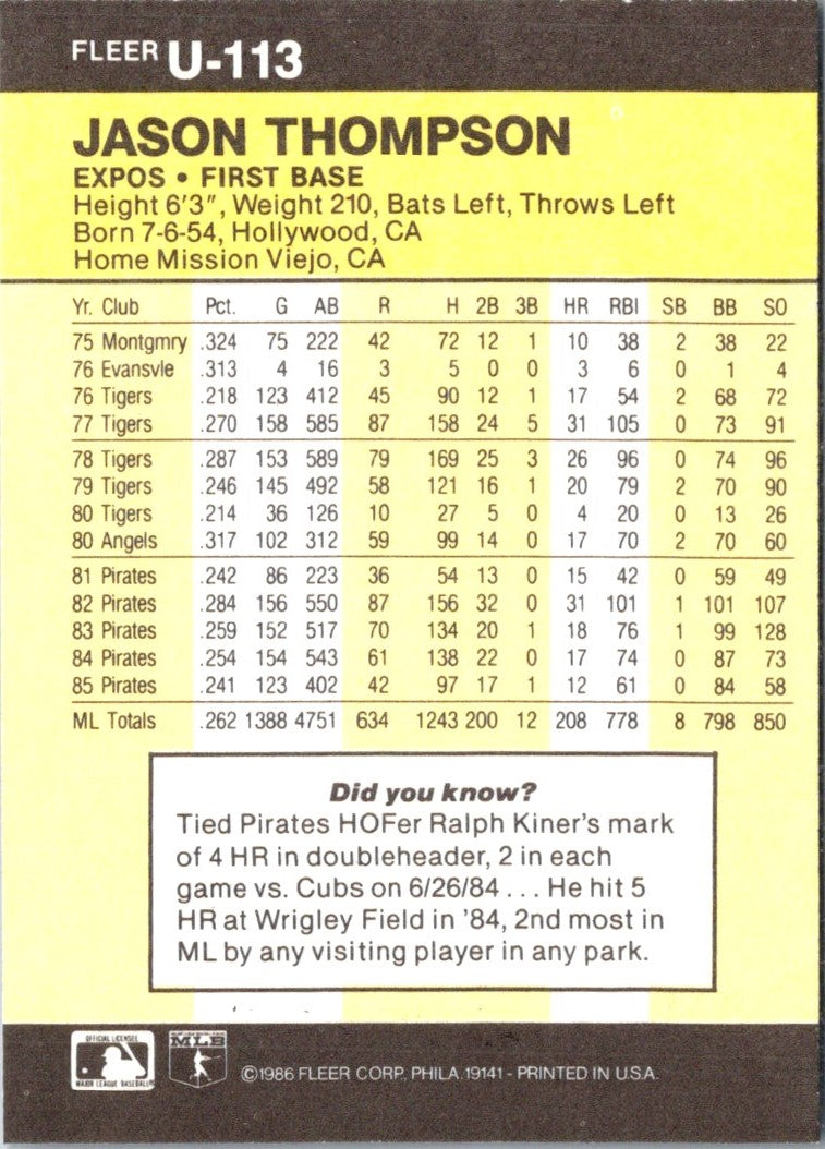 1986 Fleer Update Jason Thompson