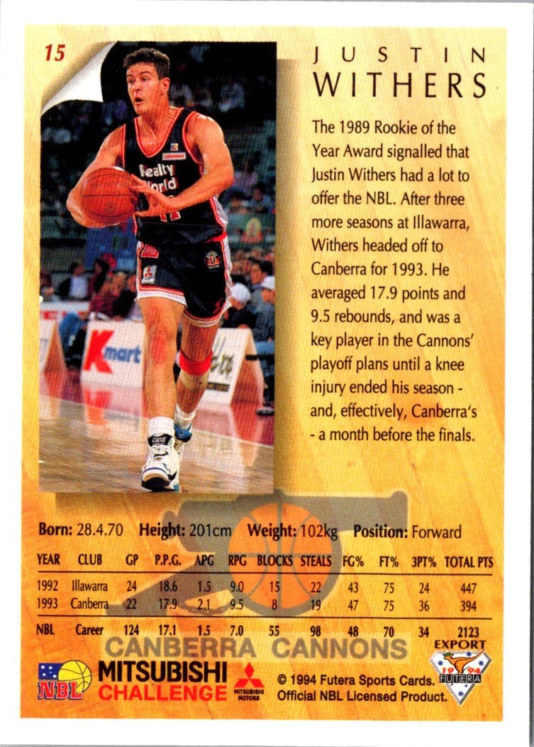 1994 Australian Futera NBL Justin Withers