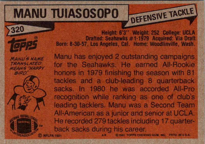 1981 Topps Manu Tuiasosopo