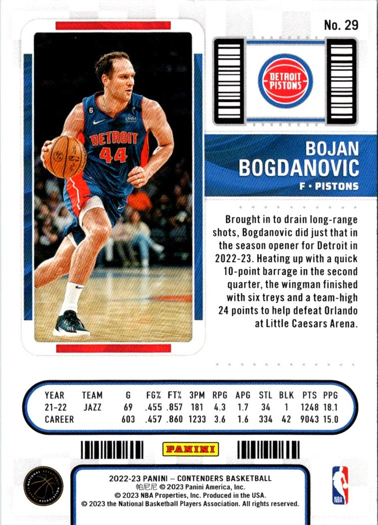 2022 Panini Contenders Season Ticket Bojan Bogdanovic