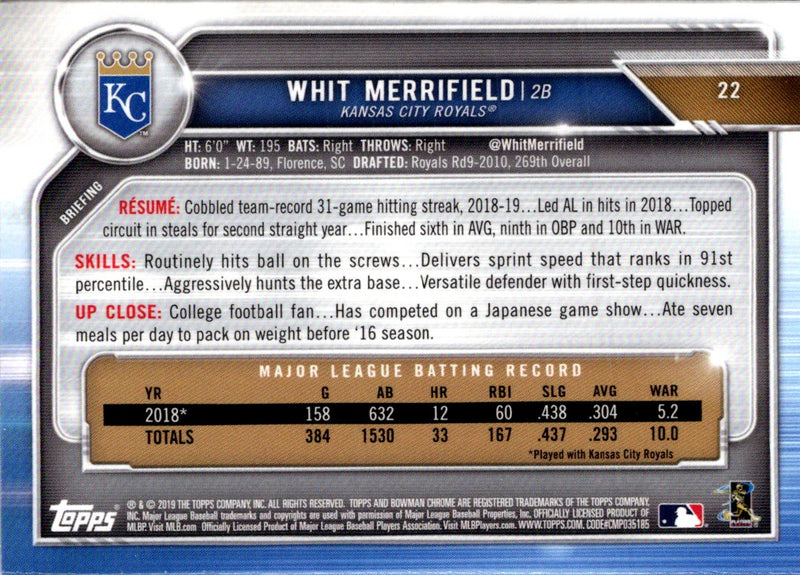 2019 Bowman Chrome Whit Merrifield