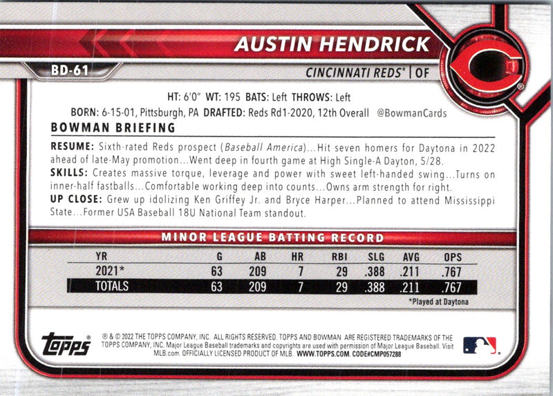 2022 Bowman Draft Baseball Austin Hendrick