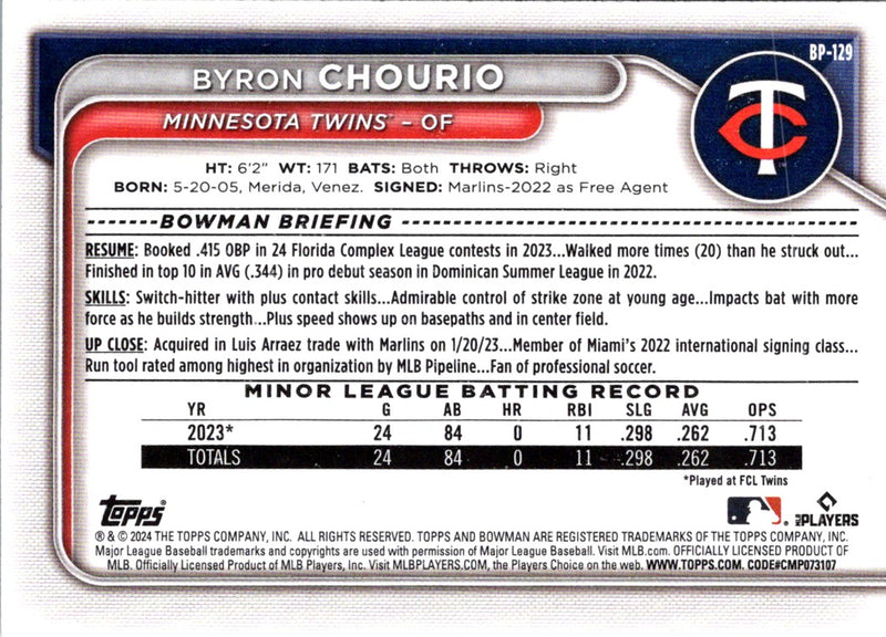 2024 Bowman Prospects Byron Chourio