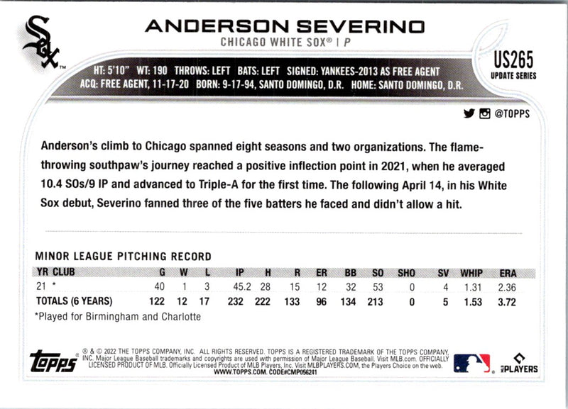 2022 Topps Update Anderson Severino