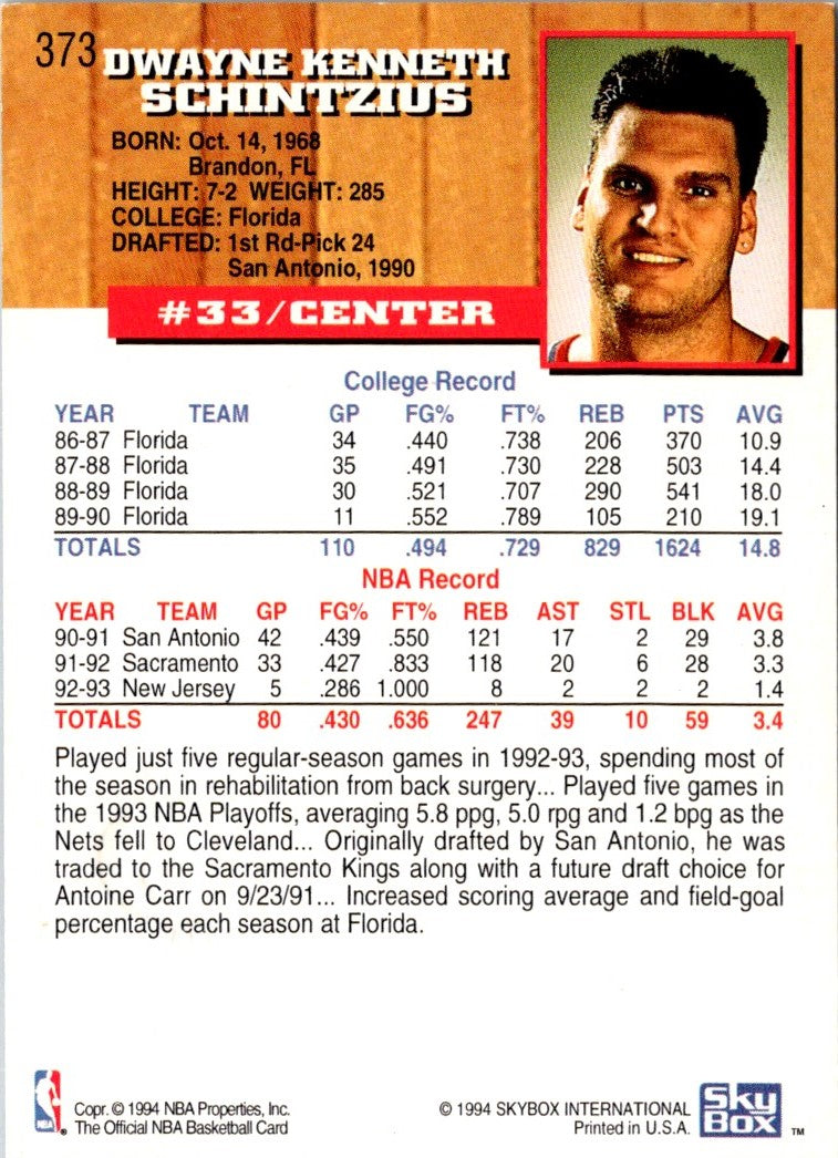 1993 Hoops Fifth Anniversary Gold Dwayne Schintzius