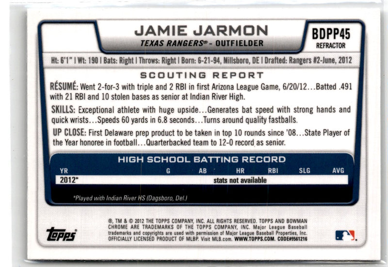 2012 Bowman Draft Picks & Prospects Chrome Jamie Jarmon