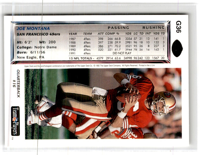 1992 Upper Deck Gold Joe Montana