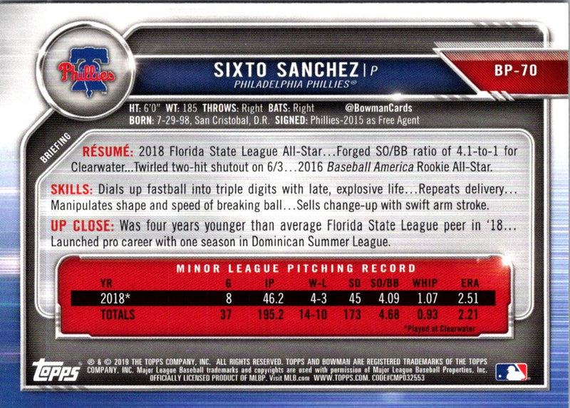 2019 Bowman Prospects Sixto Sanchez