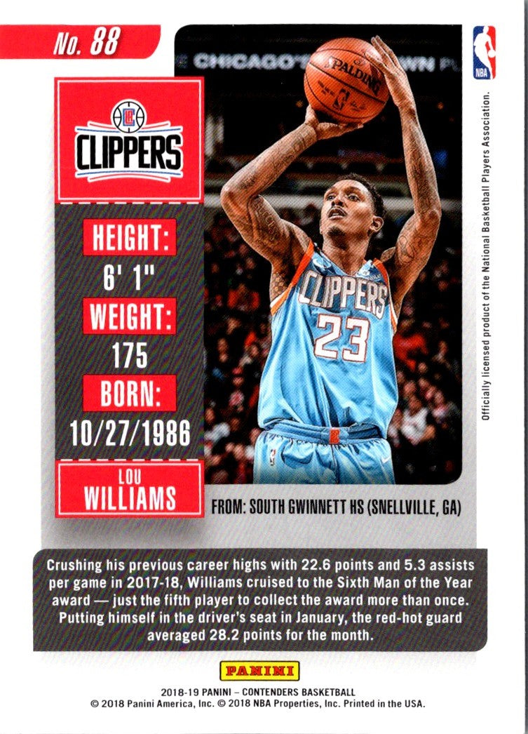 2018 Panini Contenders Game Ticket Red Lou Williams