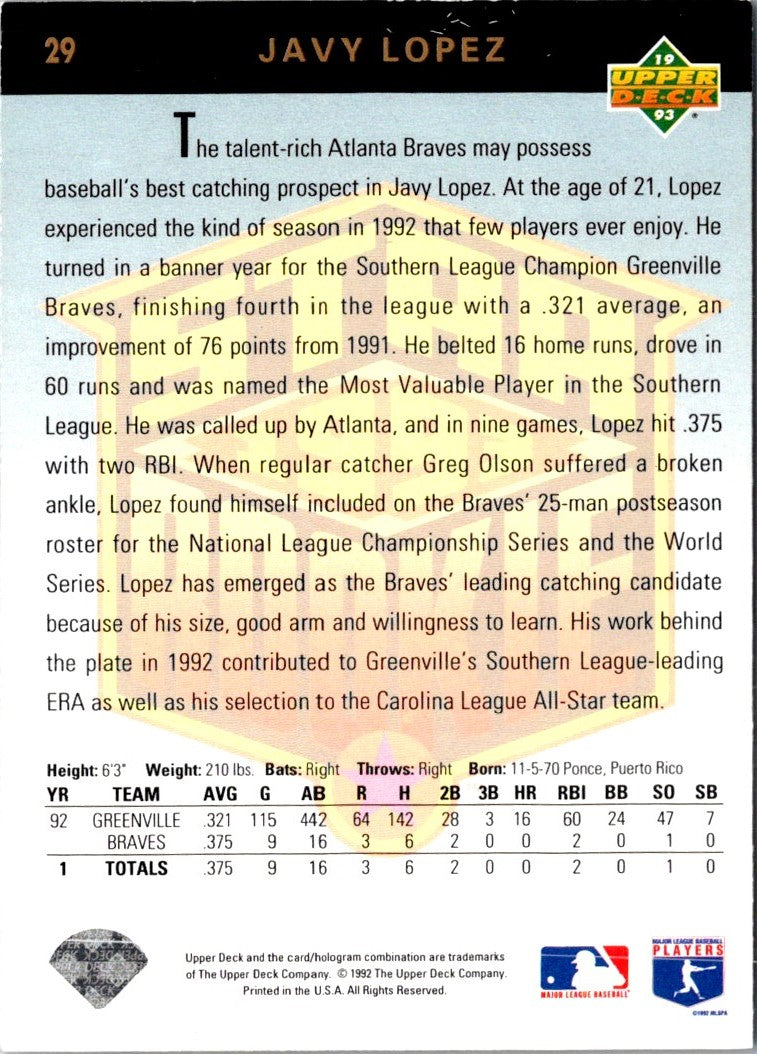 1993 Upper Deck Gold Hologram Javy Lopez