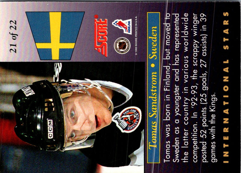 1993 Score International Stars Tomas Sandstrom