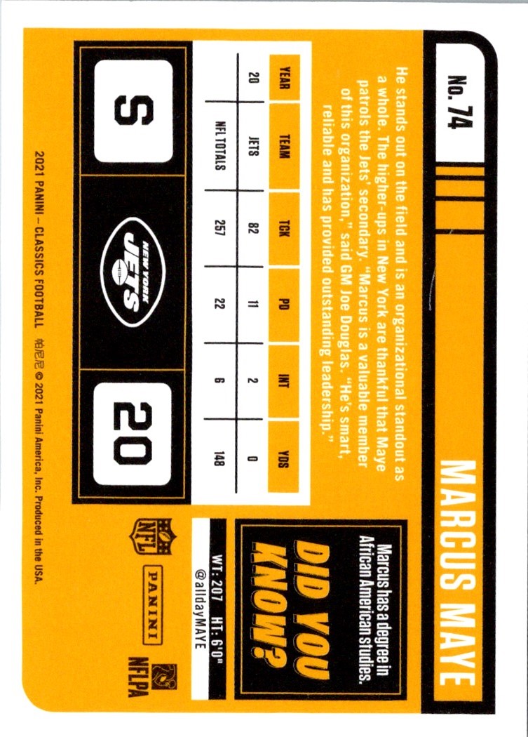 2021 Panini Classics Marcus Maye