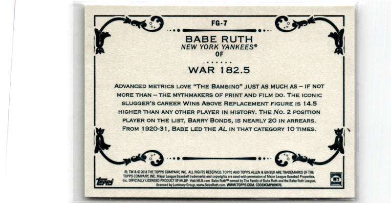 2018 Topps Allen & Ginter Fantasy Goldmine Babe Ruth