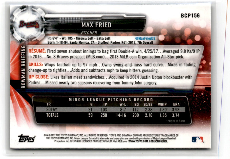 2016 Bowman Chrome Prospects Max Fried