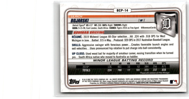 2020 Bowman Chrome Prospects Ulrich Bojarski