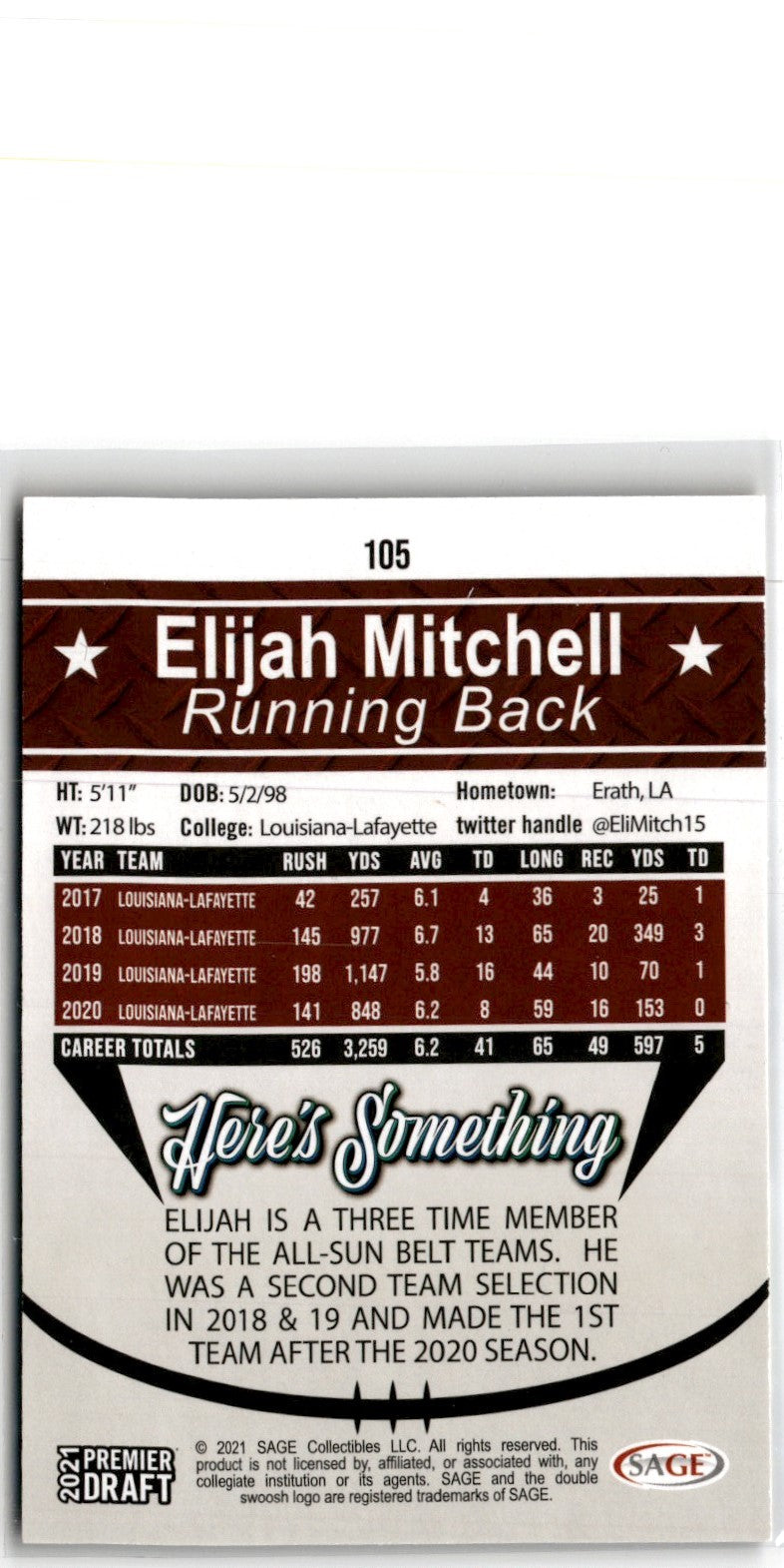 2021 SAGE Premier Draft Gold Elijah Mitchell