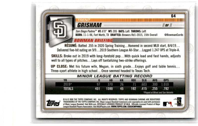 2020 Bowman Chrome Trent Grisham