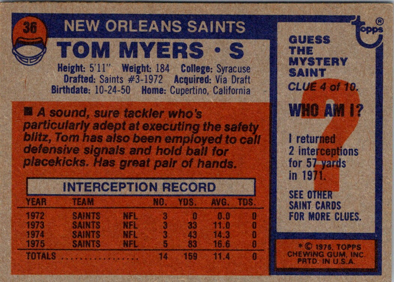 1976 Topps Tom Myers