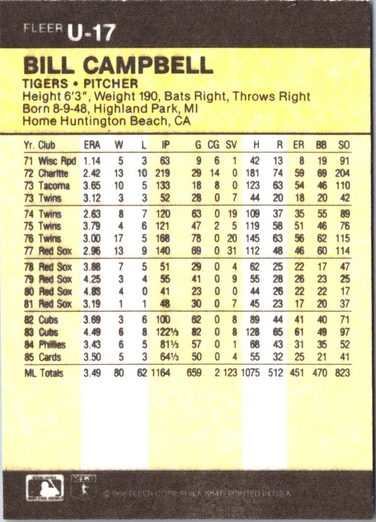 1986 Fleer Update Bill Campbell