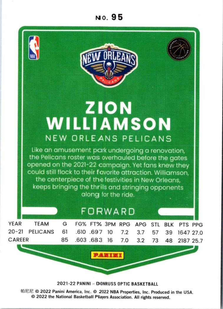 2021 Donruss Optic Blue Zion Williamson