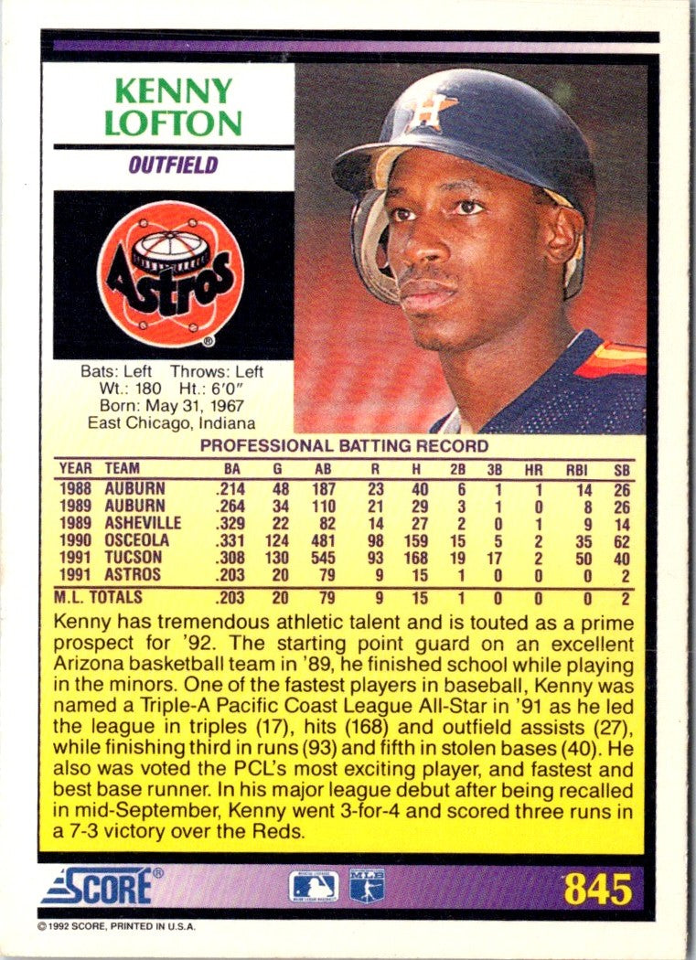 1992 Score Kenny Lofton