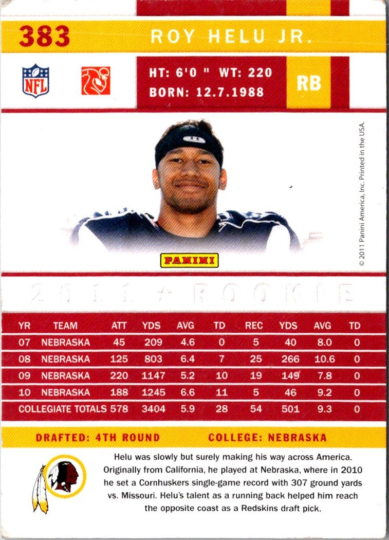 2011 Score Scorecard Roy Helu