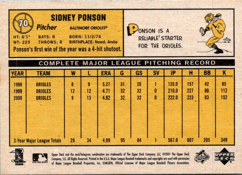 2001 Upper Deck Vintage Sidney Ponson